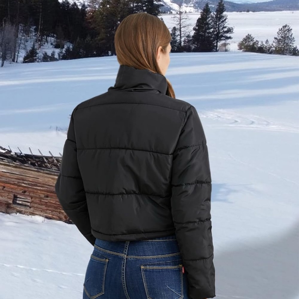 Women's Crop Short Jacket Cropped Puffer - Picture 5 of 6